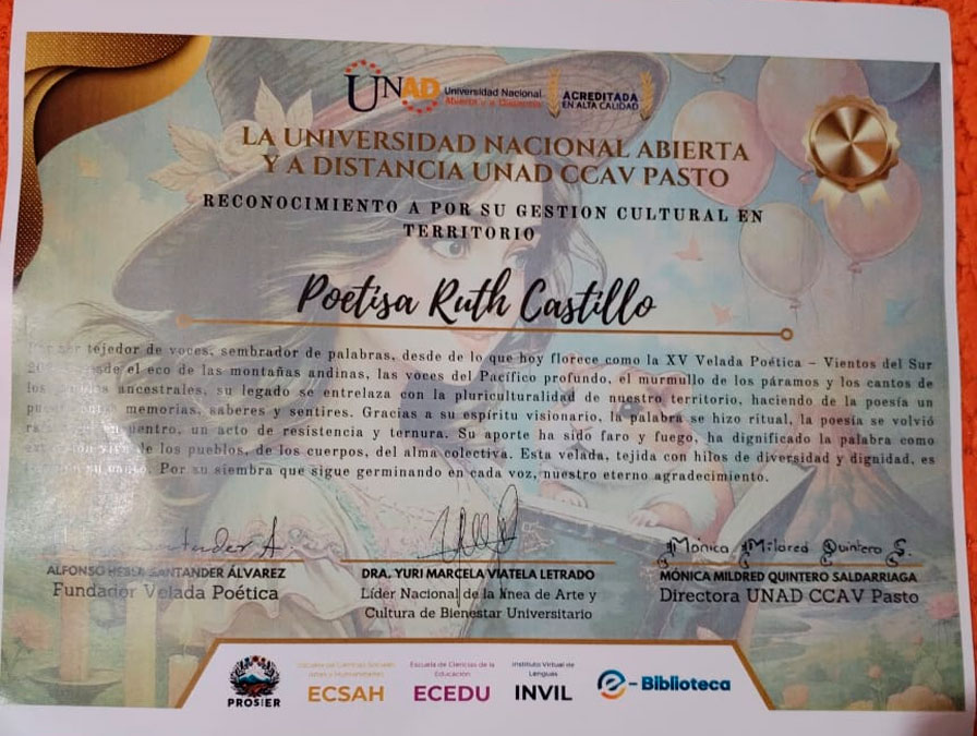 Reconocimiento a la profesora Ruth Castillo Torres