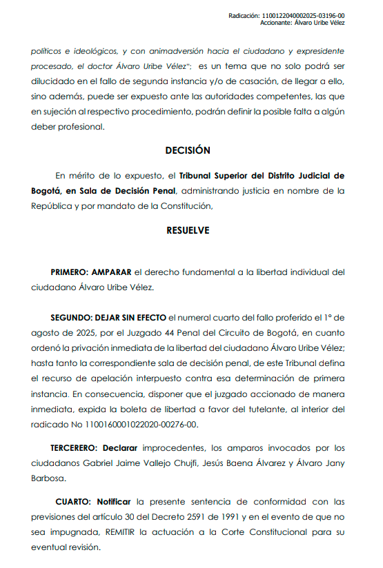 Fallo del Tribunal Superior de Bogotá