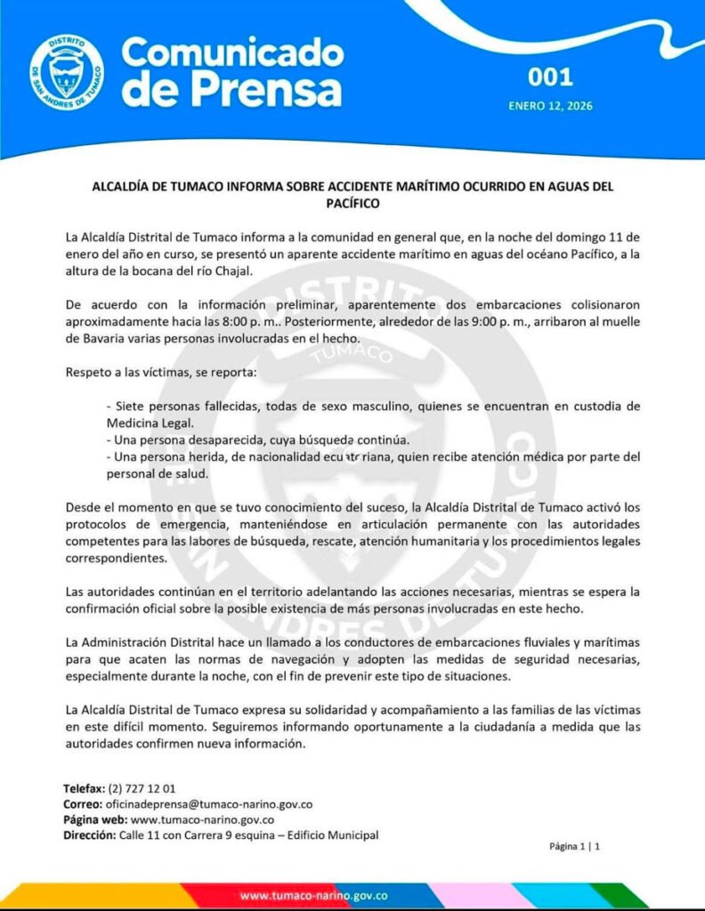 Comunicado Alcaldía Distrital de Tumaco