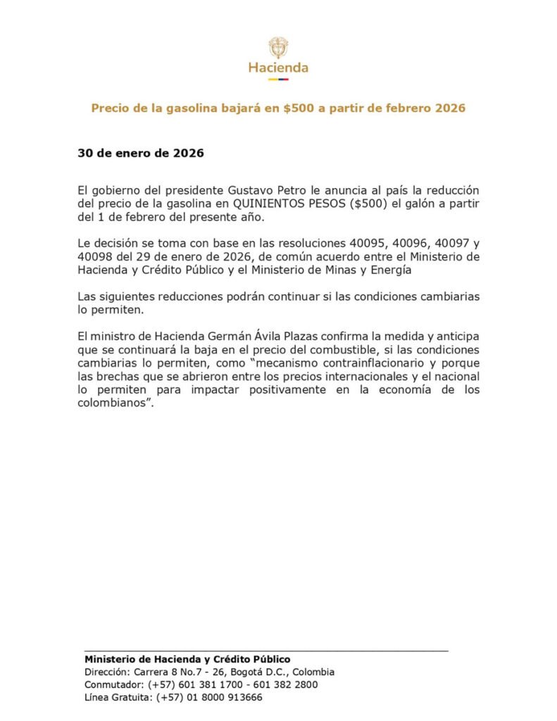 Ministerio de Hacienda gasolina