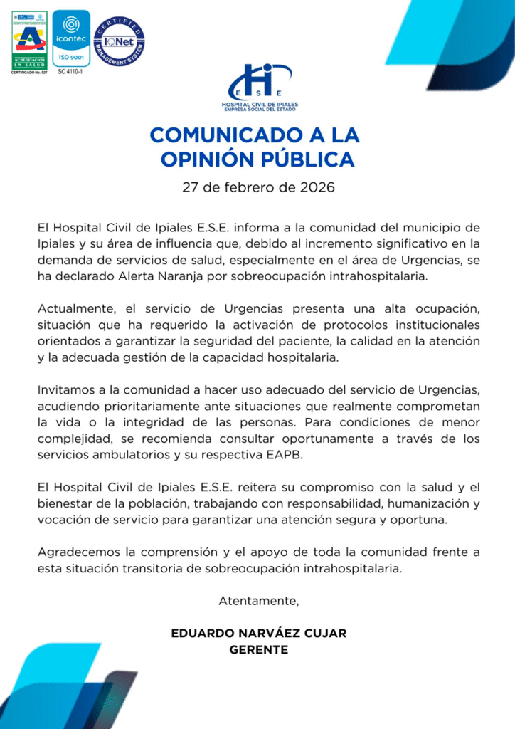 Comunicado Hospital Civil de Ipiales