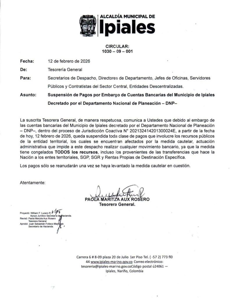 Comunicado de la Tesorería de Ipiales