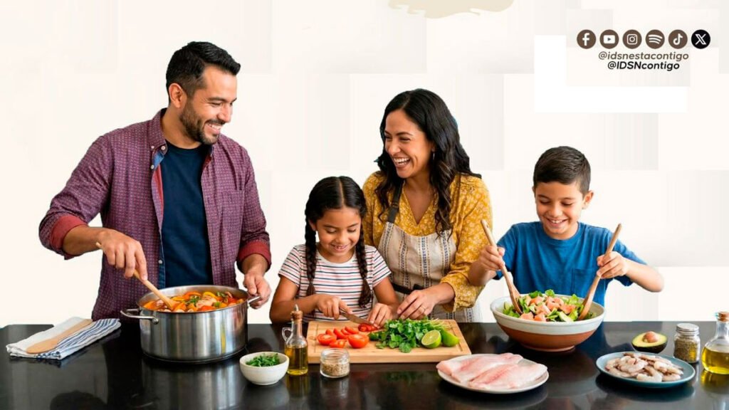 Familia cocina sus alimentos
