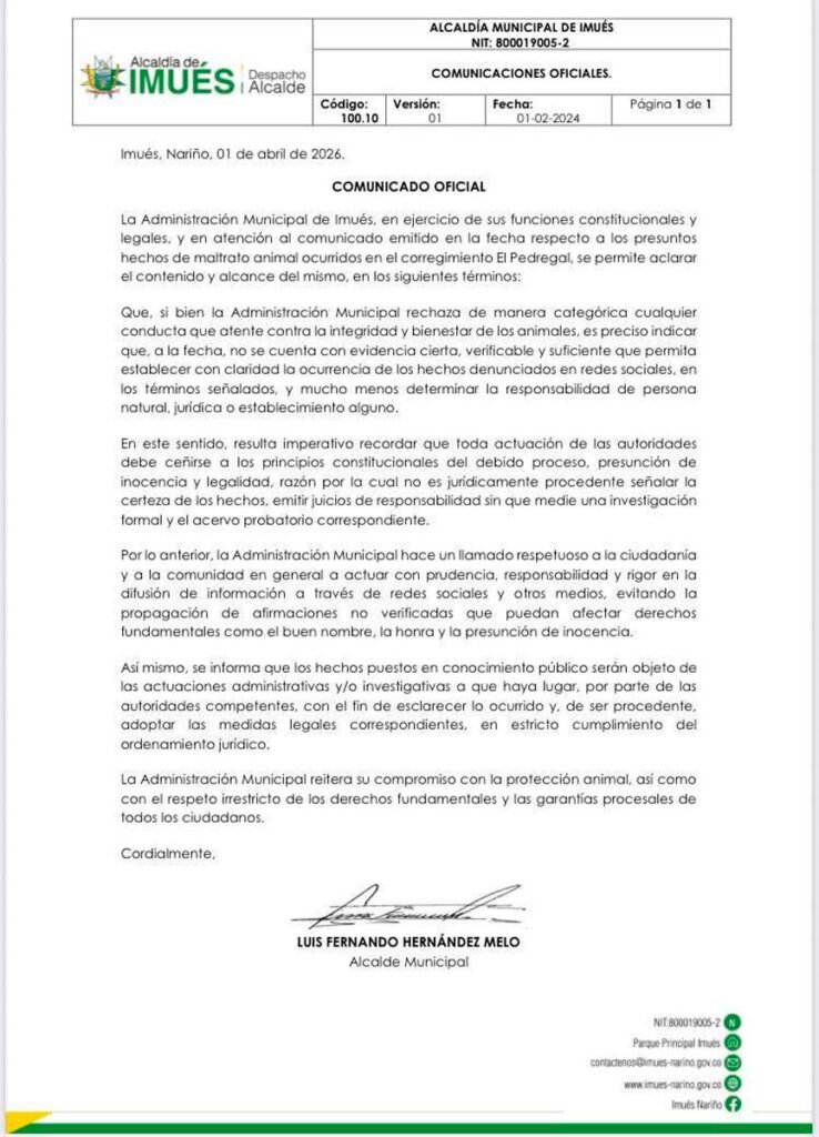 Comunicado Alcaldía de Imués