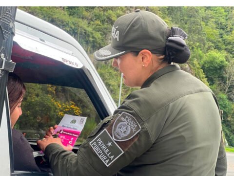Control de la Policía en una vía de Nariño