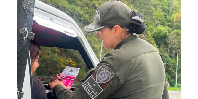 Control de la Policía en una vía de Nariño