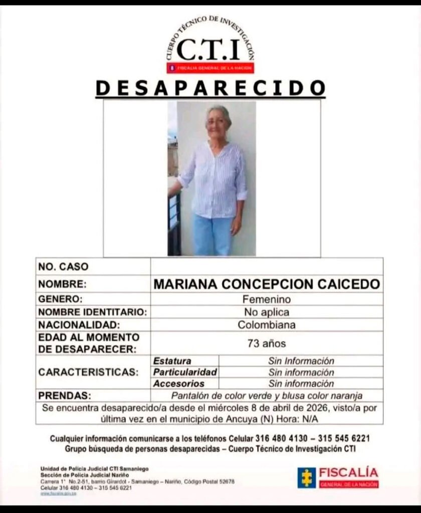 Desaparición de la señora Miriam Caicedo de Ancuya