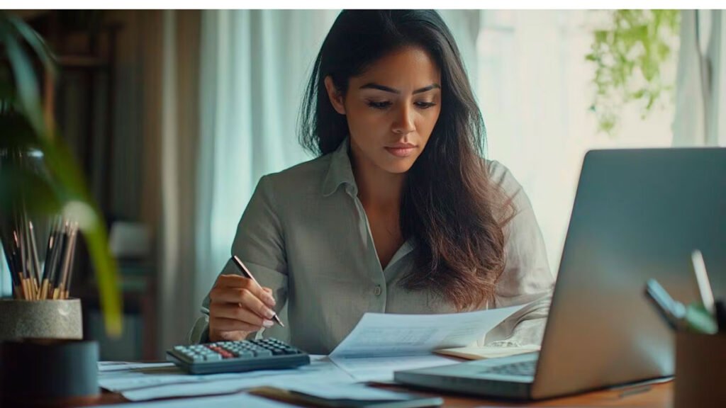 Mujer revisando cuentas