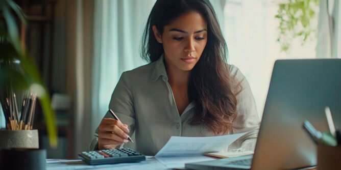 Mujer revisando cuentas