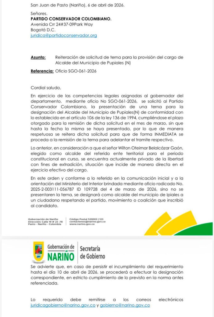 Oficio Partido Conservador Pupiales