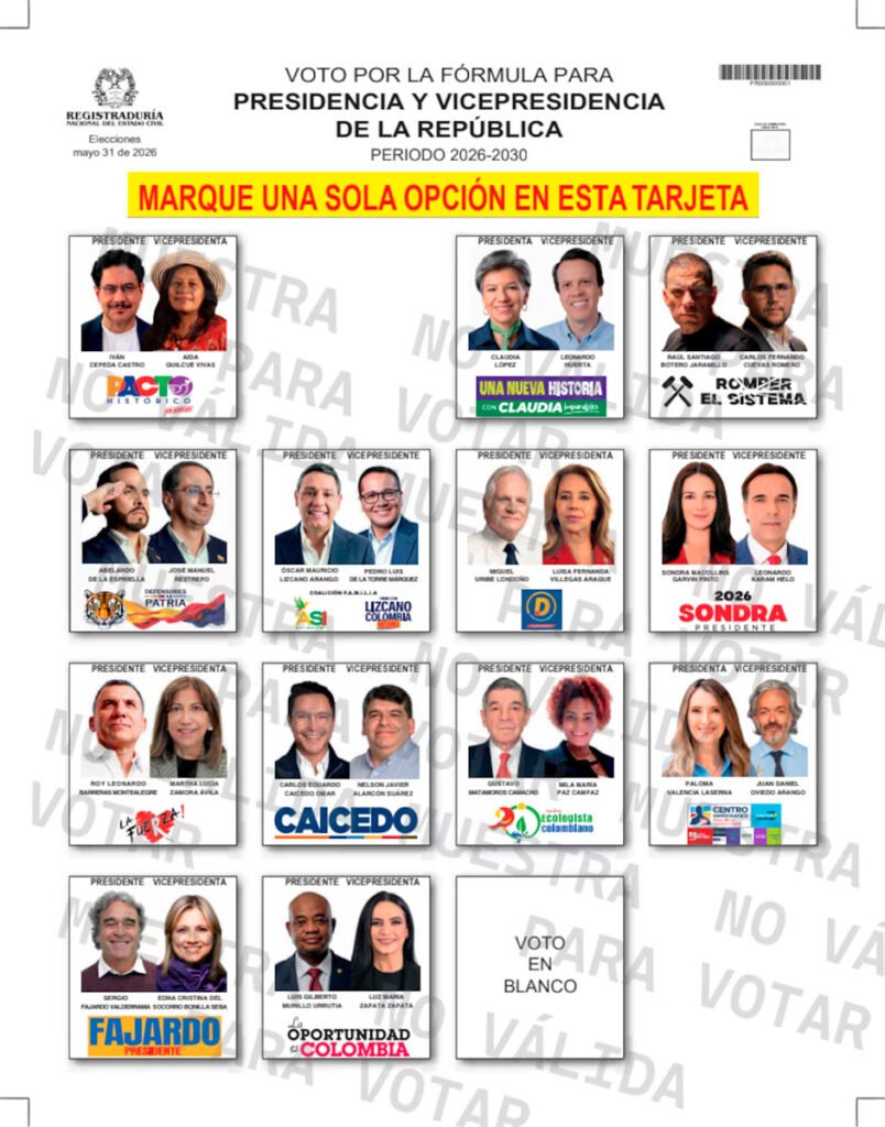 Tarjetón definitivo para las elecciones presidenciales del 31 de mayo