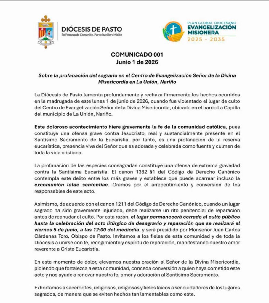 Comunicado Diócesis de Pasto