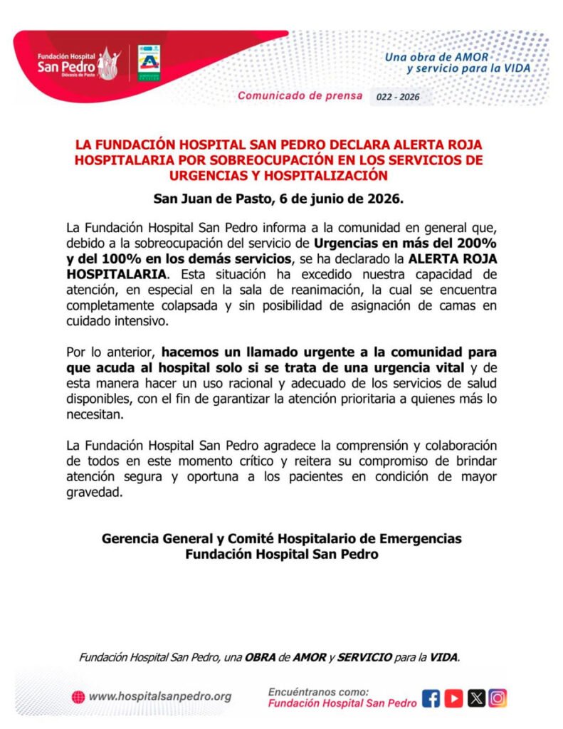 Comunicado del Hospital San Pedro