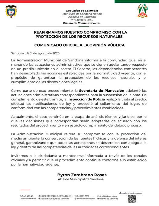 Comunicado de la Alcaldía sobre suspensión de obra