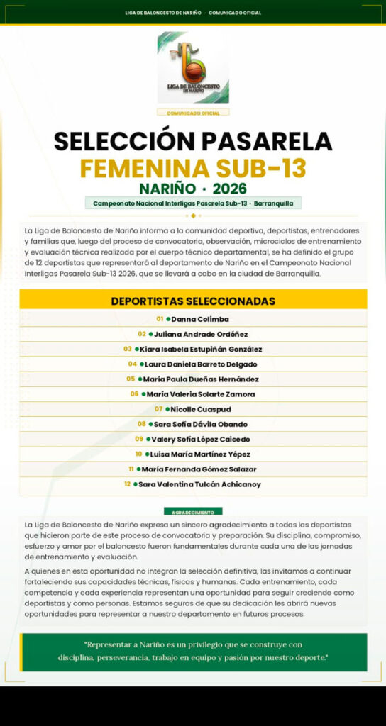 Selección Nariño pasarela