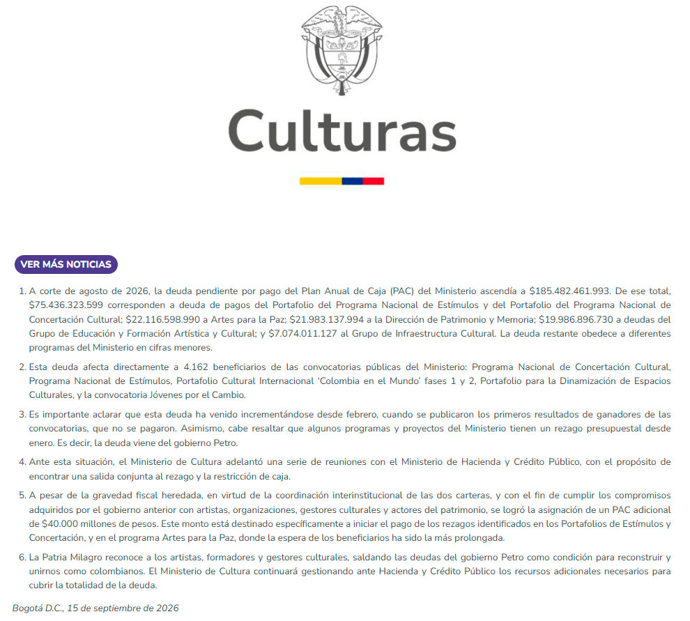 Comunicado Ministerio de Culturas