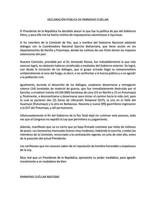Comunicado Parmenio Cuellar