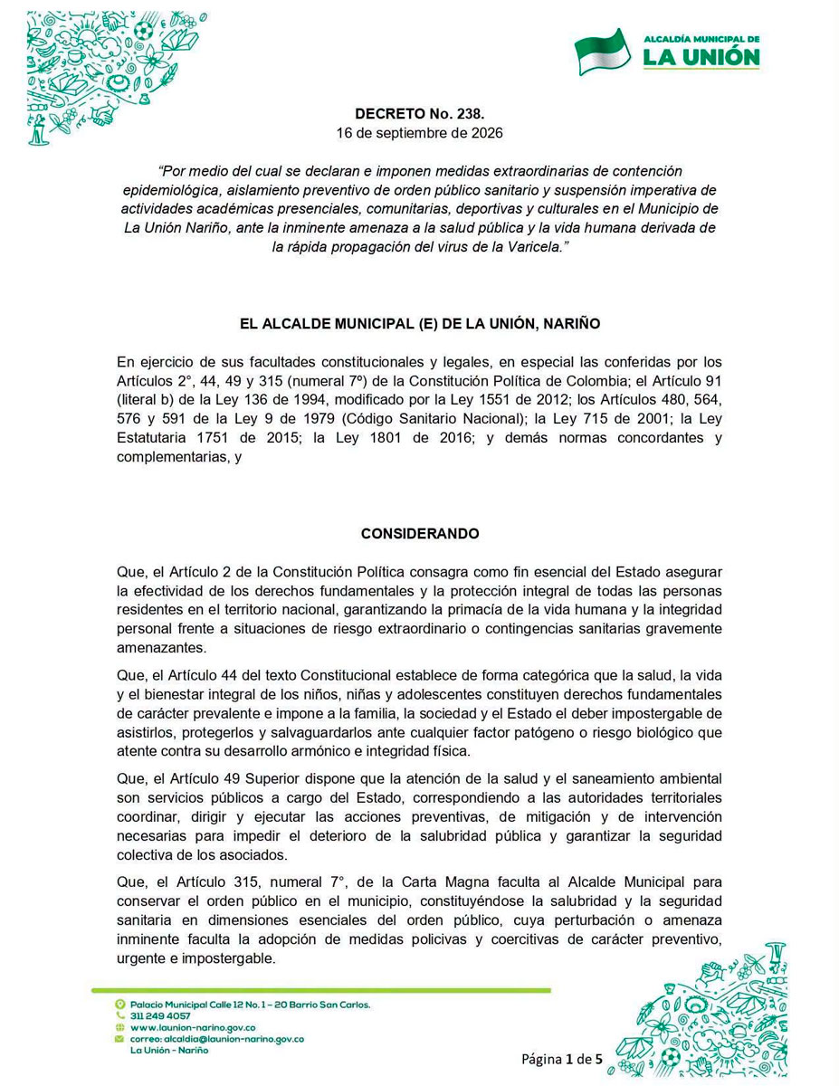 Decreto varicela La Unión