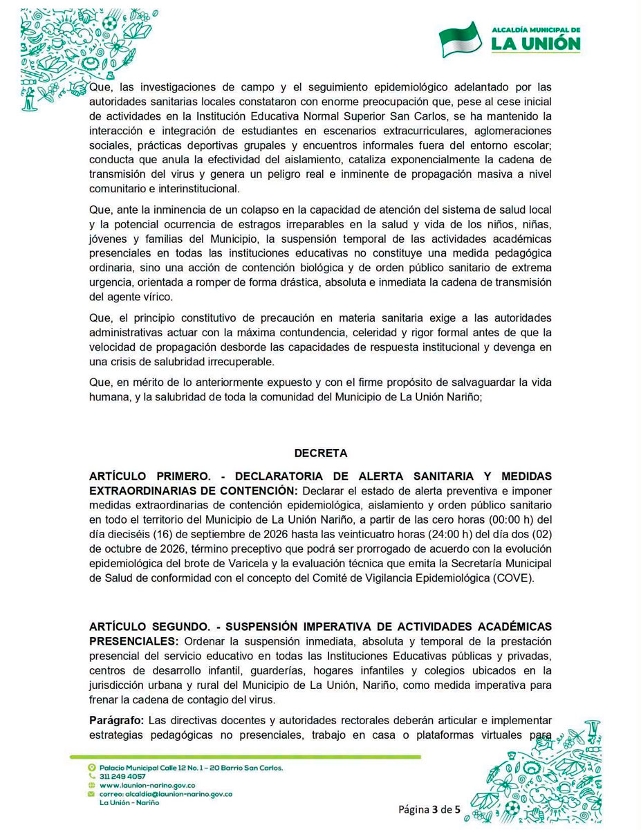 Decreto varicela La Unión